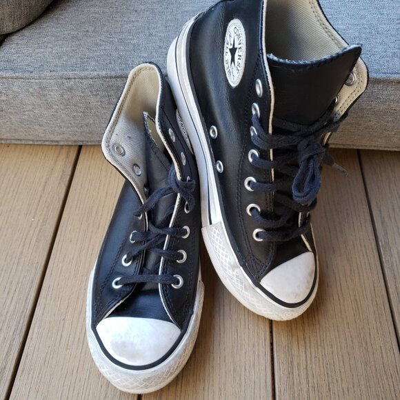 EUC CTAS Converse leather Eva Lift Jet Black A01015C (Youth 2) KICKS - Picture 2 of 9